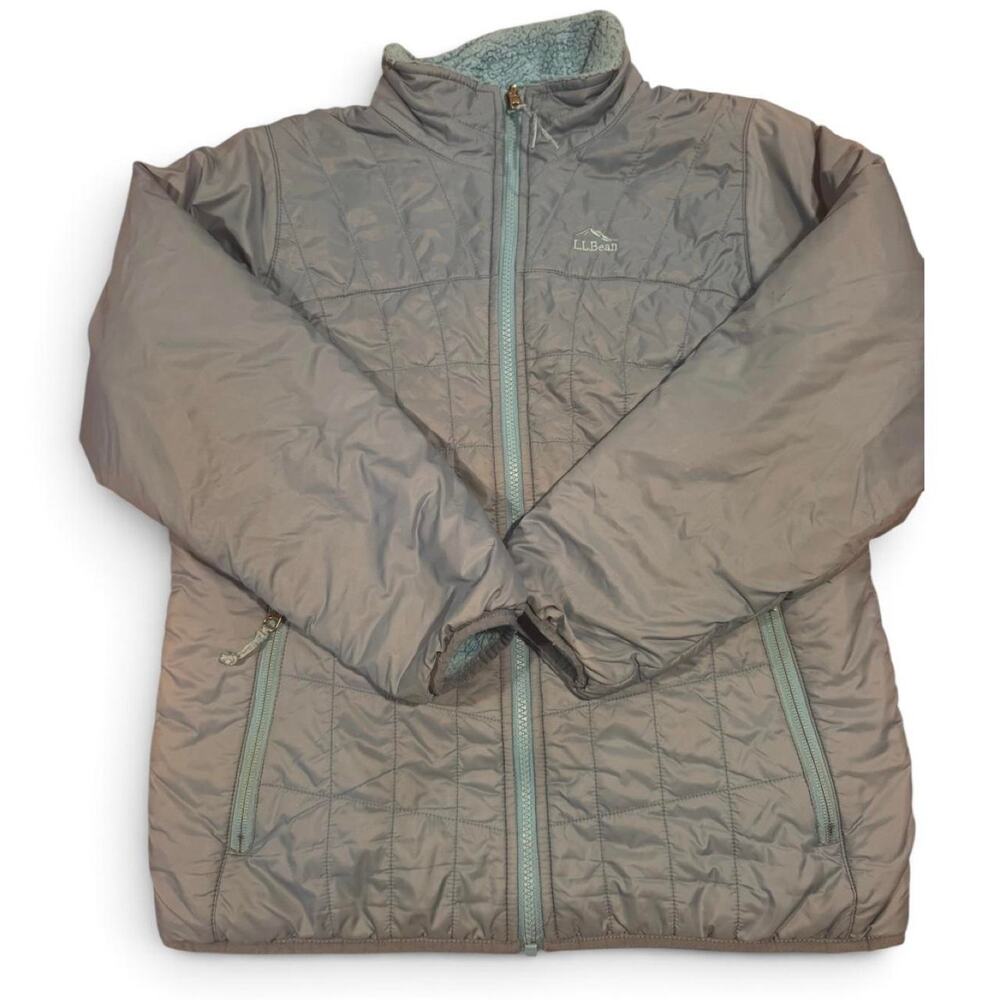 L.L.Bean Women’s Medium Reversible Fleece Quilted Jacket Gray Blue
